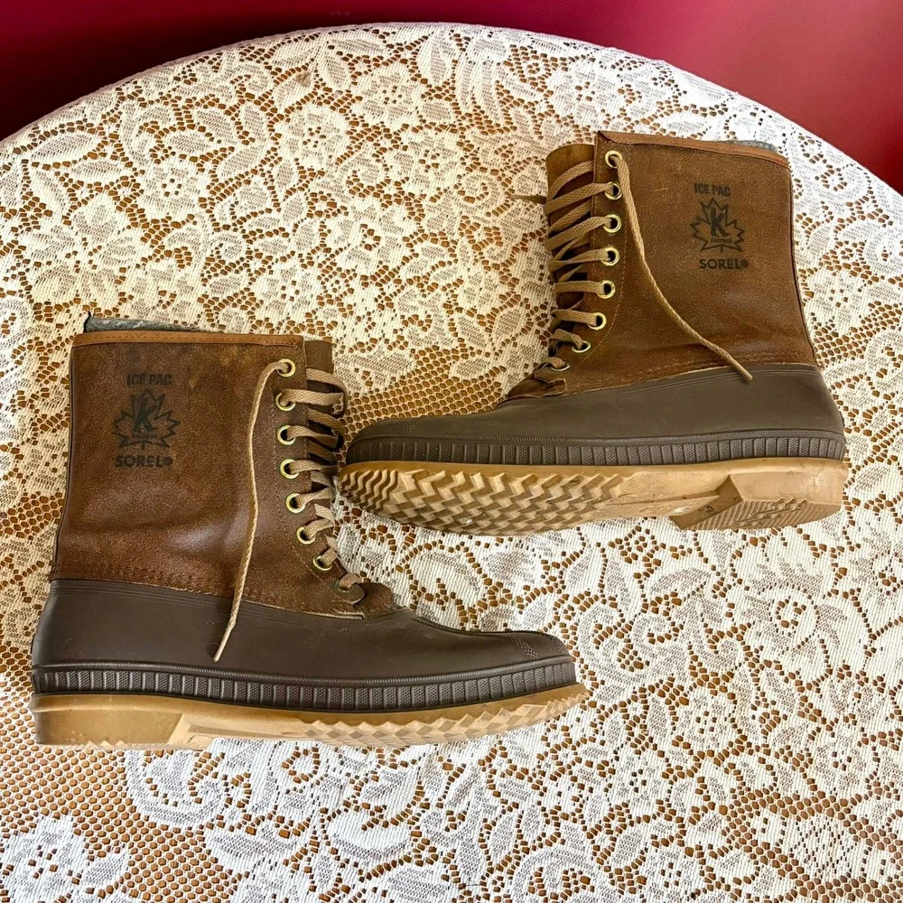 Vintage Sorel Kaufman Ice Pac Brown Leather Duck Boots Mens 12 Made in Canada